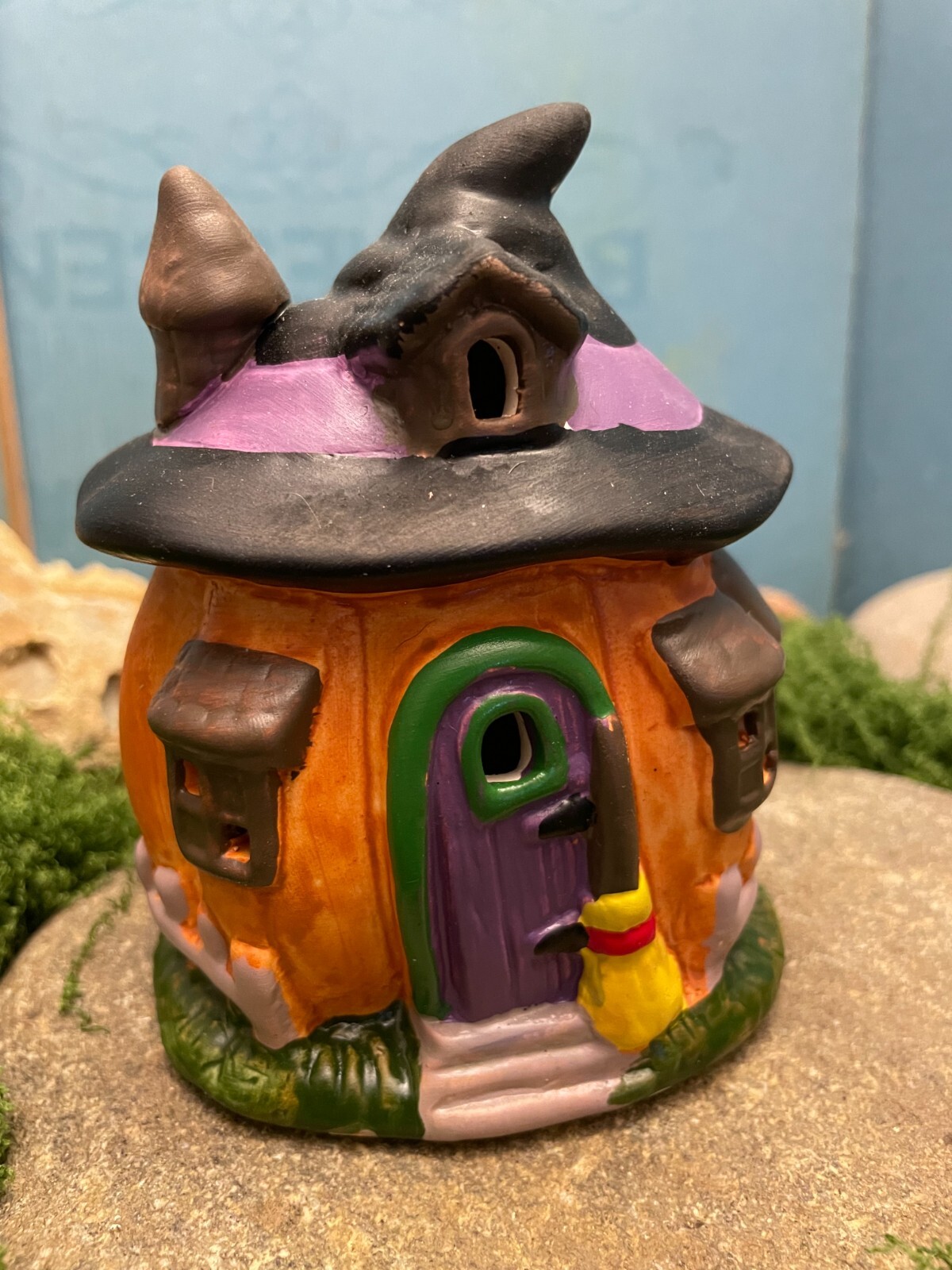 Halloween Witches Pumpkin Shaped House Porcelain Witch Hat Shaped Roof