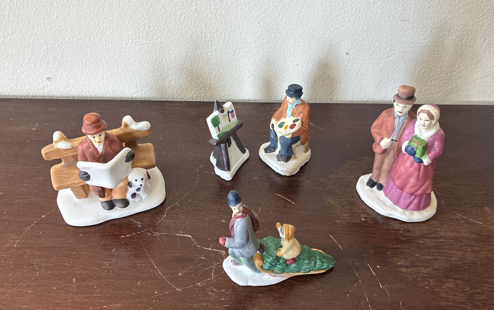 Christmas Village Bisque Figurines – Mixed Lot – Total Of 5