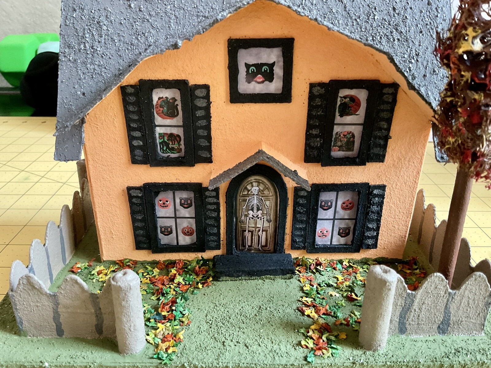 Handmade Halloween Putz Glitter House 1940’s Retro Style Cardboard #2 LARGE
