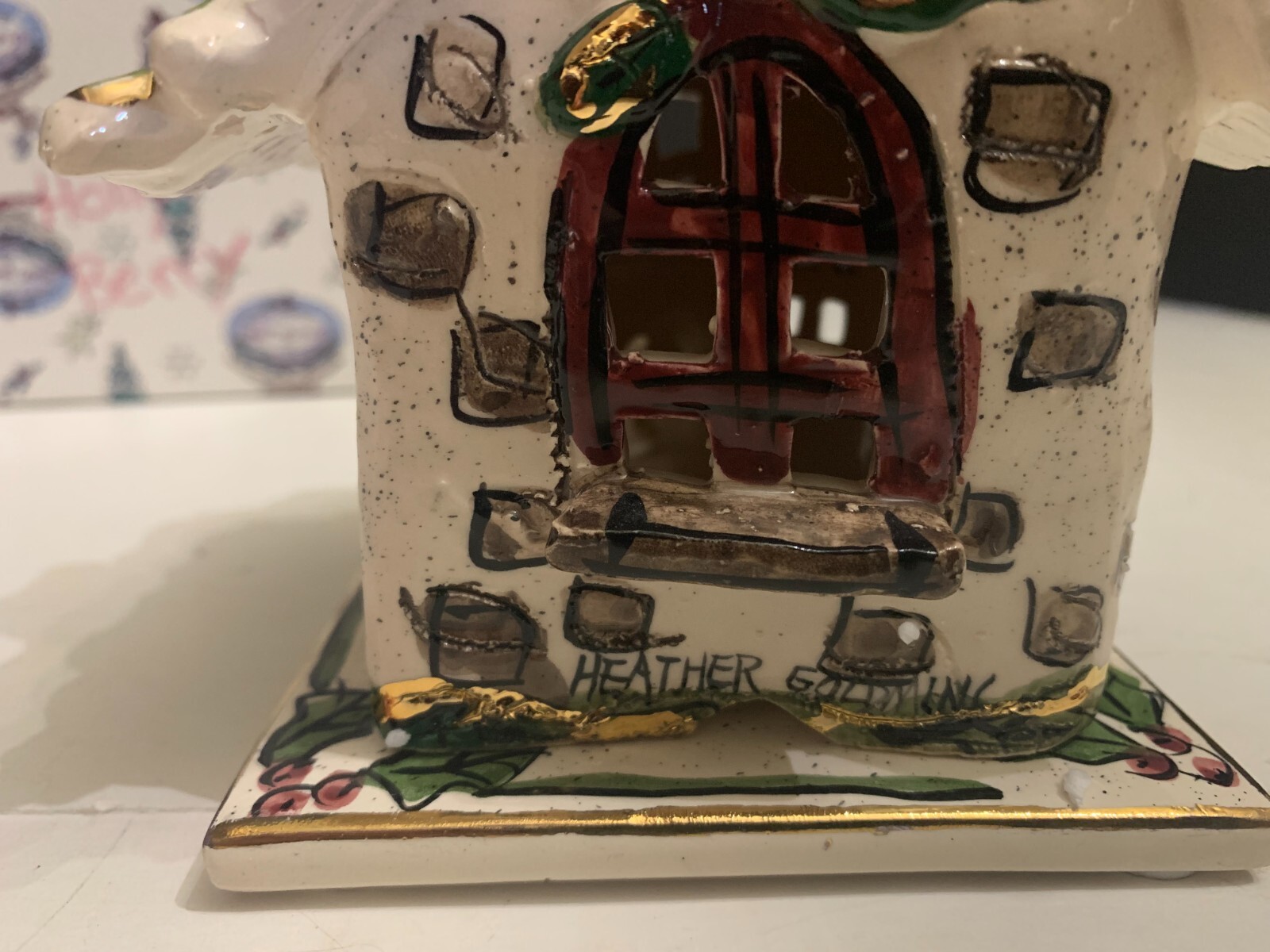 2000 Blue Sky Christmas Collection Holly Berry Tealight House Heather Goldminc