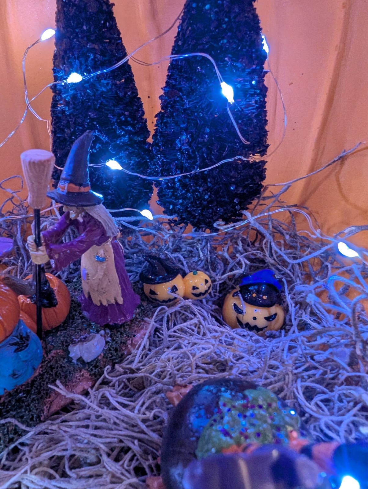 Halloween Pumpkin Diorama: Witch House Scene with Fairy Lights