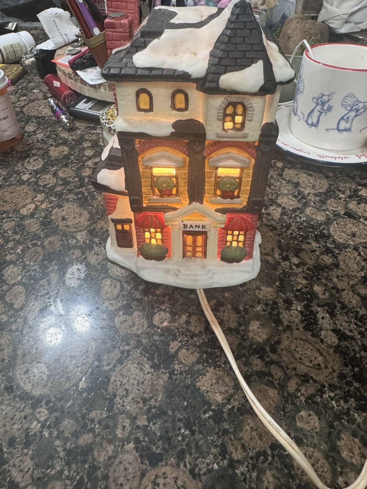 VTG Winter Valley Cottages Villages “Bank” Original Box Christmas Lights Up