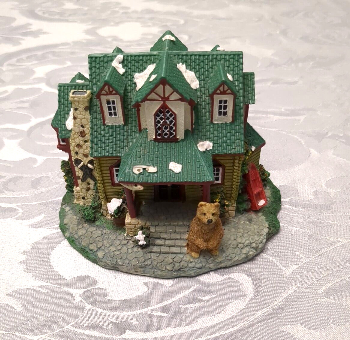Vtg 1995 Santa’s Best Log Cabin Bear House Rustic Christmas Village Cottagecore