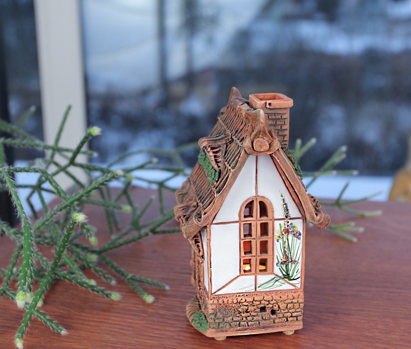 Ceramic Tealight Holder Miniature Aroma Light House H14cm Midene Handmade