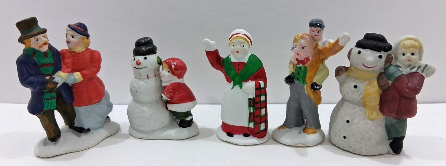 Vintage Lemax Dickensvale Porcelain Christmas Village Figure Lot Snowman 5pc