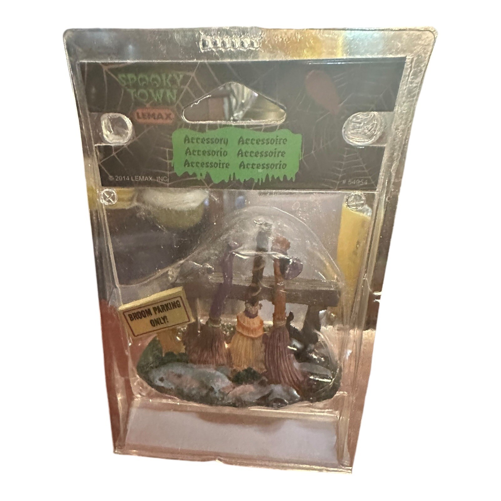 Lemax 2014 Spooky Town Broom Parking Rack Black Cat Halloween Village Decor