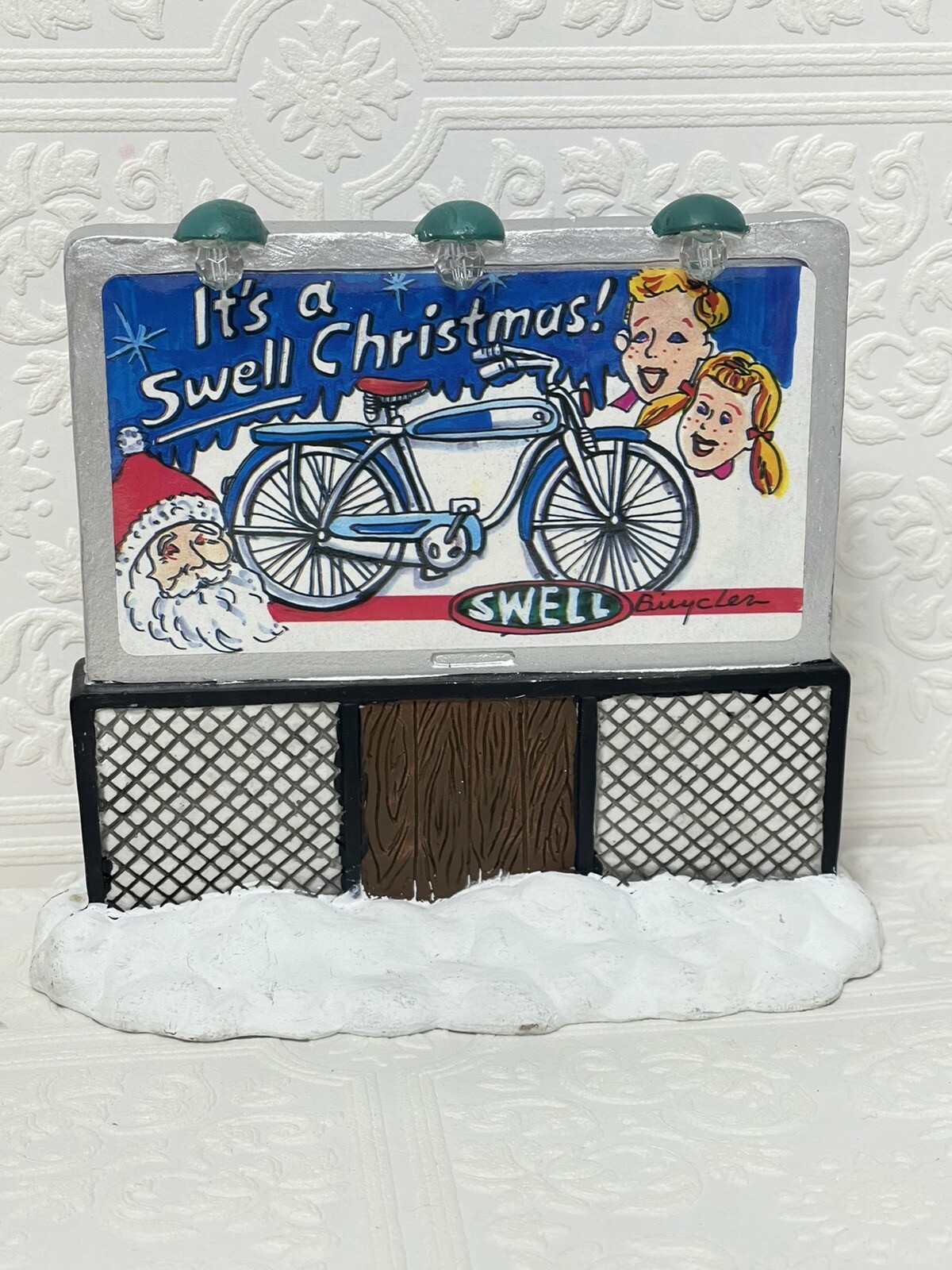 Vintage Its a swell christmas bicycle Christmas village accessory billboard