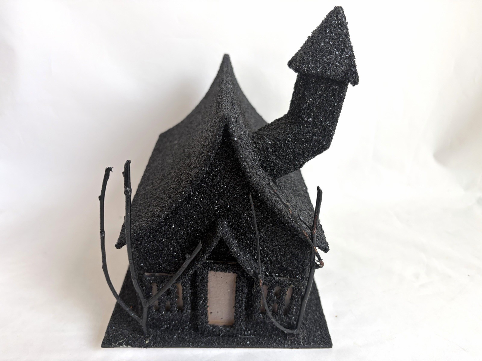 Pottery Barn Spooky Black Glitter Luminary 8.5” Haunted HOUSE | S COTTAGE w/Tag