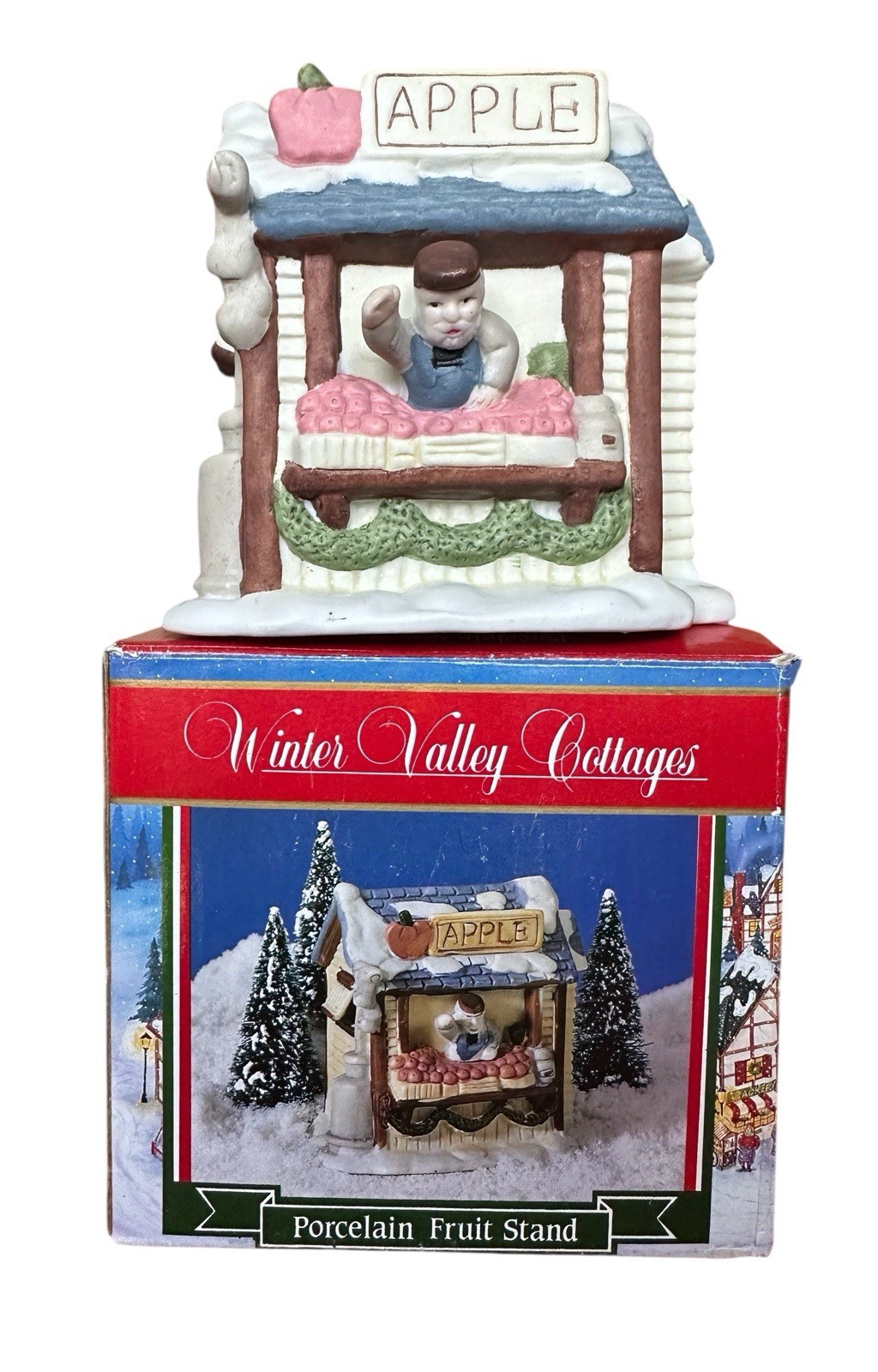 Winter Valley Vintage Cottages Porcelain Fruit Stand IOB Atico Christmas