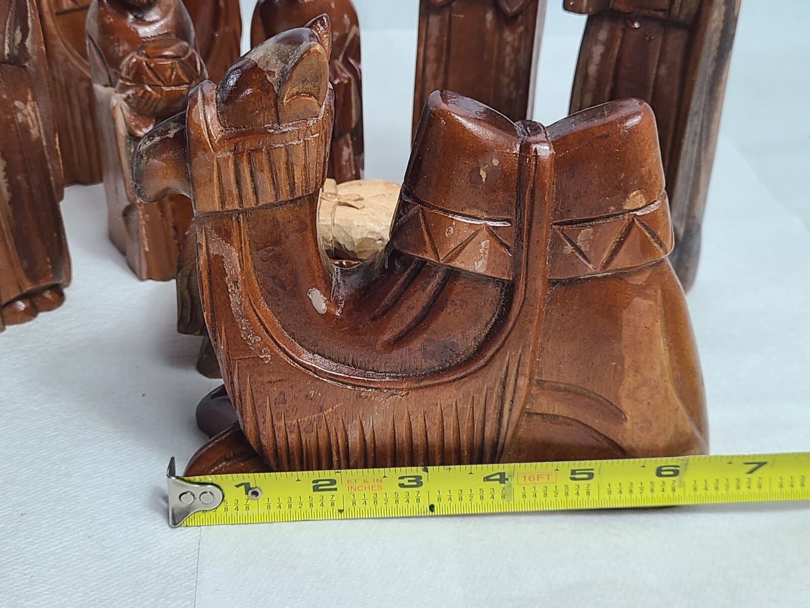 Vintage Wood Nativity Set Hand Carved 9 Pieces Camel Three Wise Baby Jesus