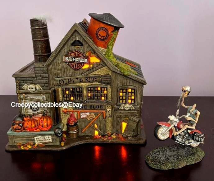 Dept 56 Halloween Ghost Riders Club sold w/ Headless Harley Rider- NIB, rare set