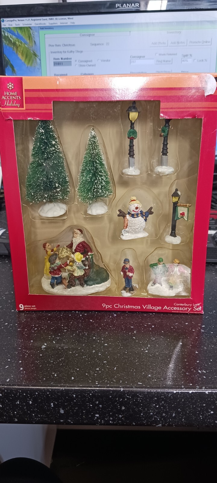Home Accents Holiday Canterbury Lane 9 Piece Christmas Village Accessory Set. A4