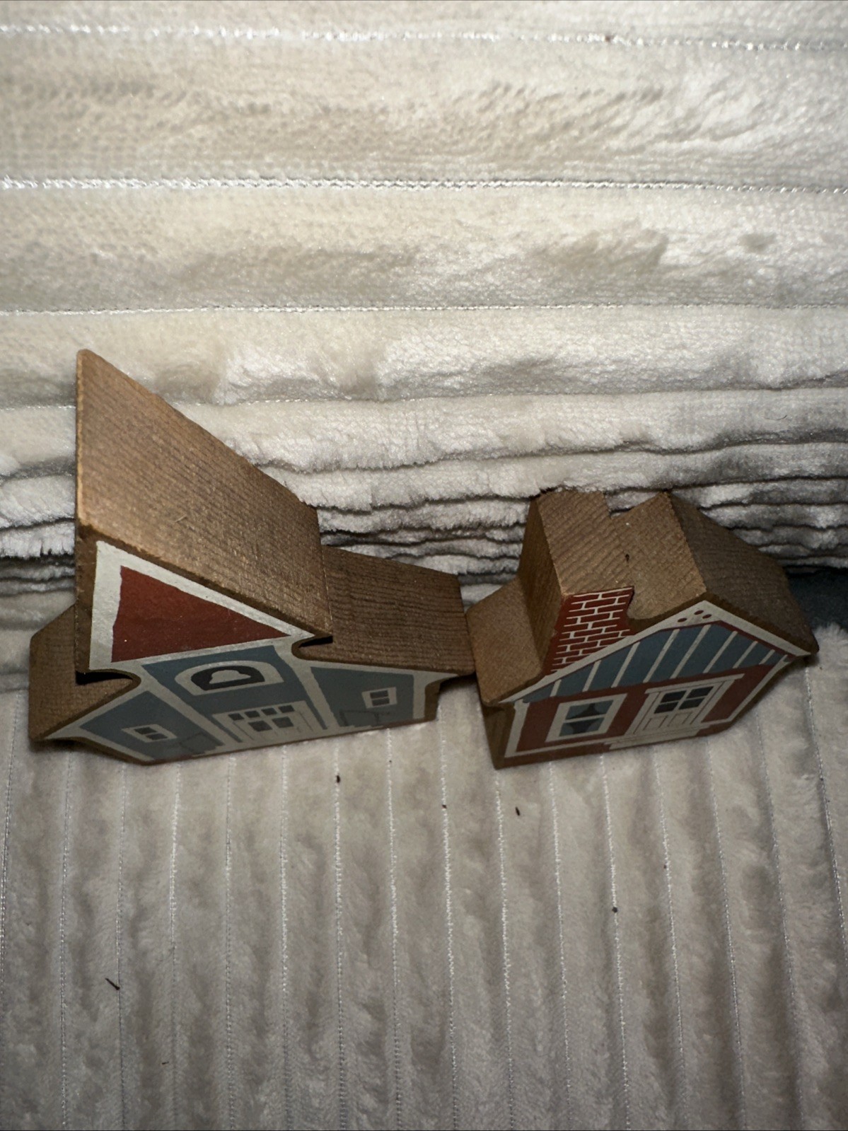 Vtg Hand Painted Wood Folk Christmas Village USA Church & House Set