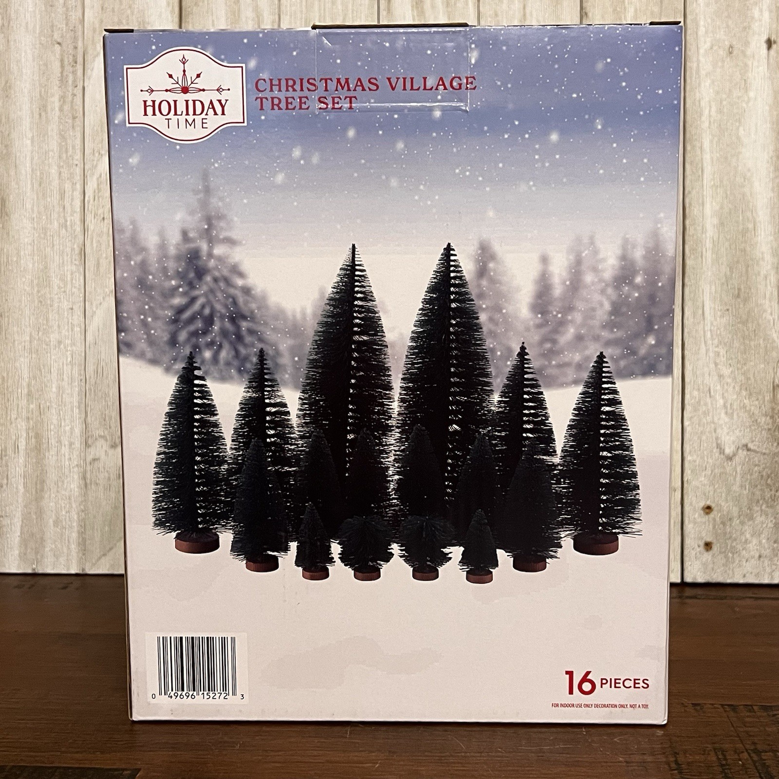 NIB Holiday Time Christmas Village Tree Set 16 Pc. Bottle Brush Evergreen Trees
