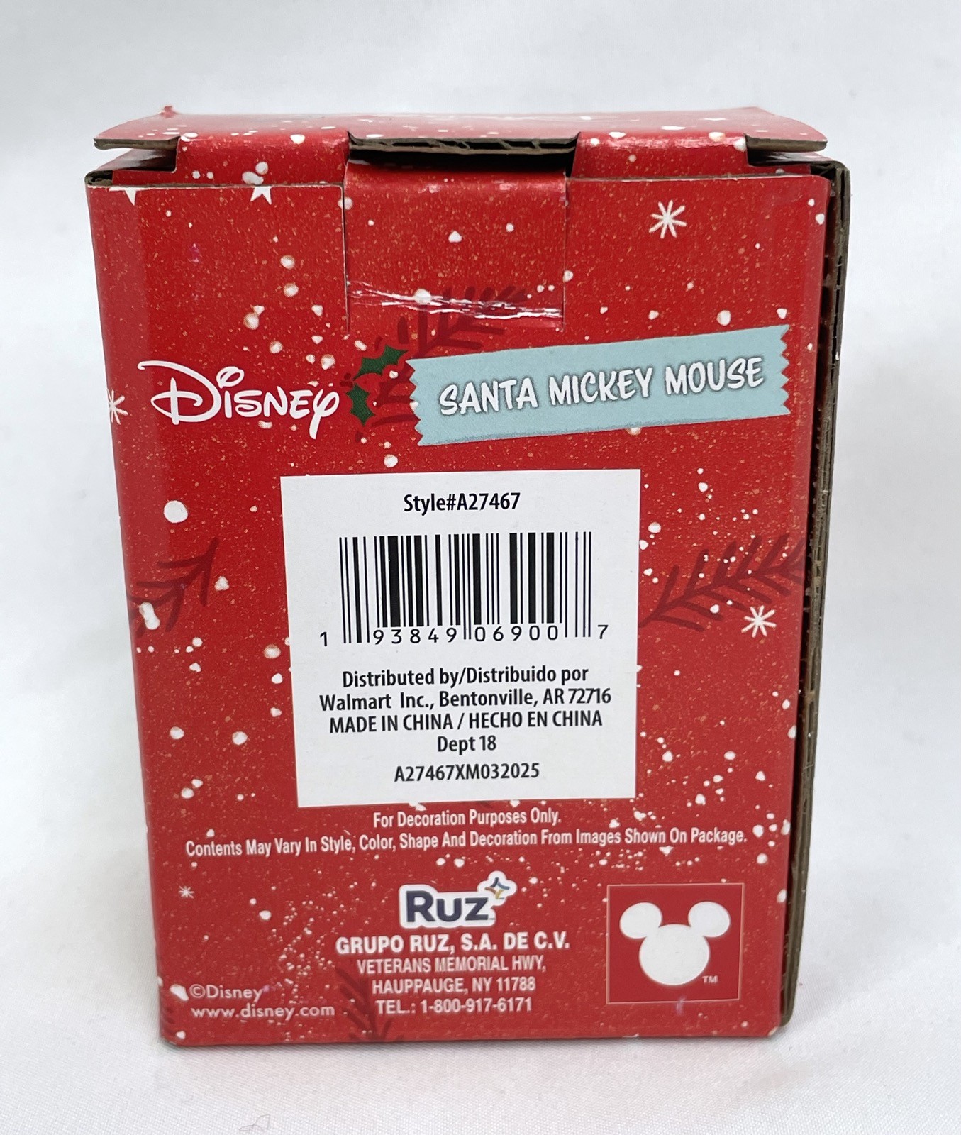 Ruz Disney Santa Mickey Mouse Tree Christmas Village Figure Decorative 3.5″