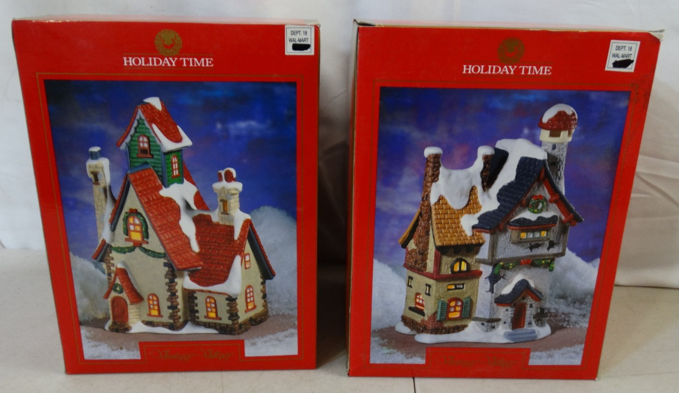 Lot of 2 Holiday Time Village House “Banbury Cottage” Christmas Decoration