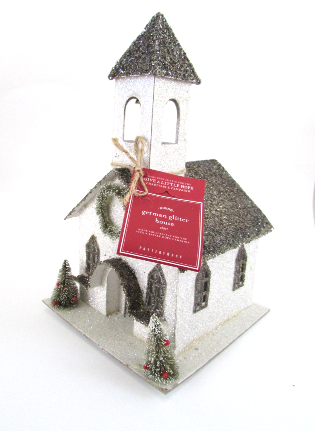 Pottery Barn Christmas Large German Glitter House Church Putz Style NWT