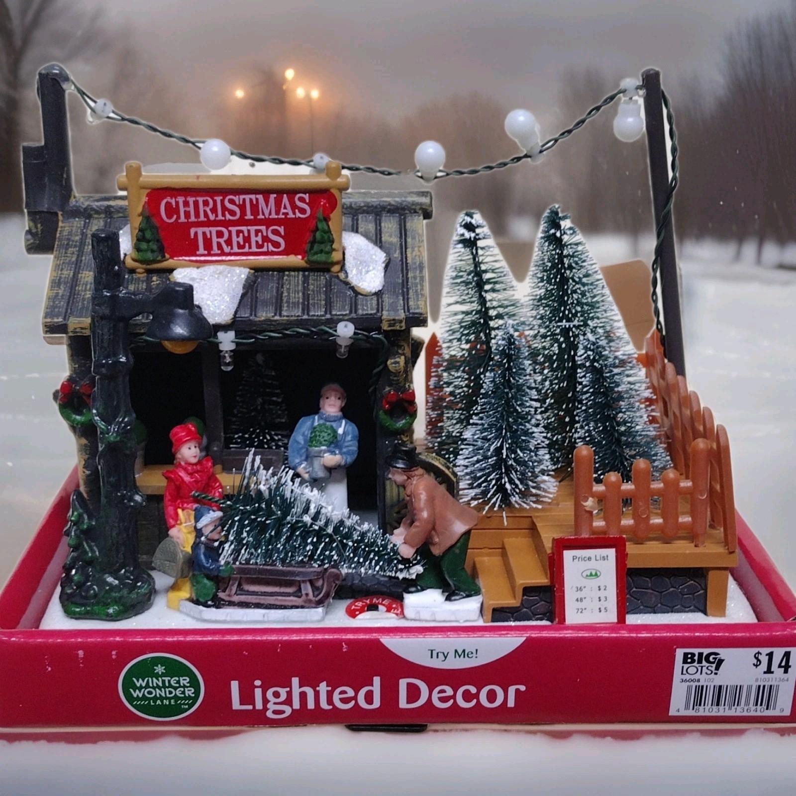 Winter Wonder Lane Lighted Decor Illuminated Christmas Village SCENE w/Box WORKS