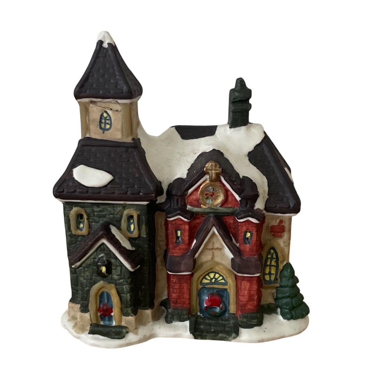 Vtg Holiday Traditions Victorian Church Christmas Village Hand Painted Ceramic