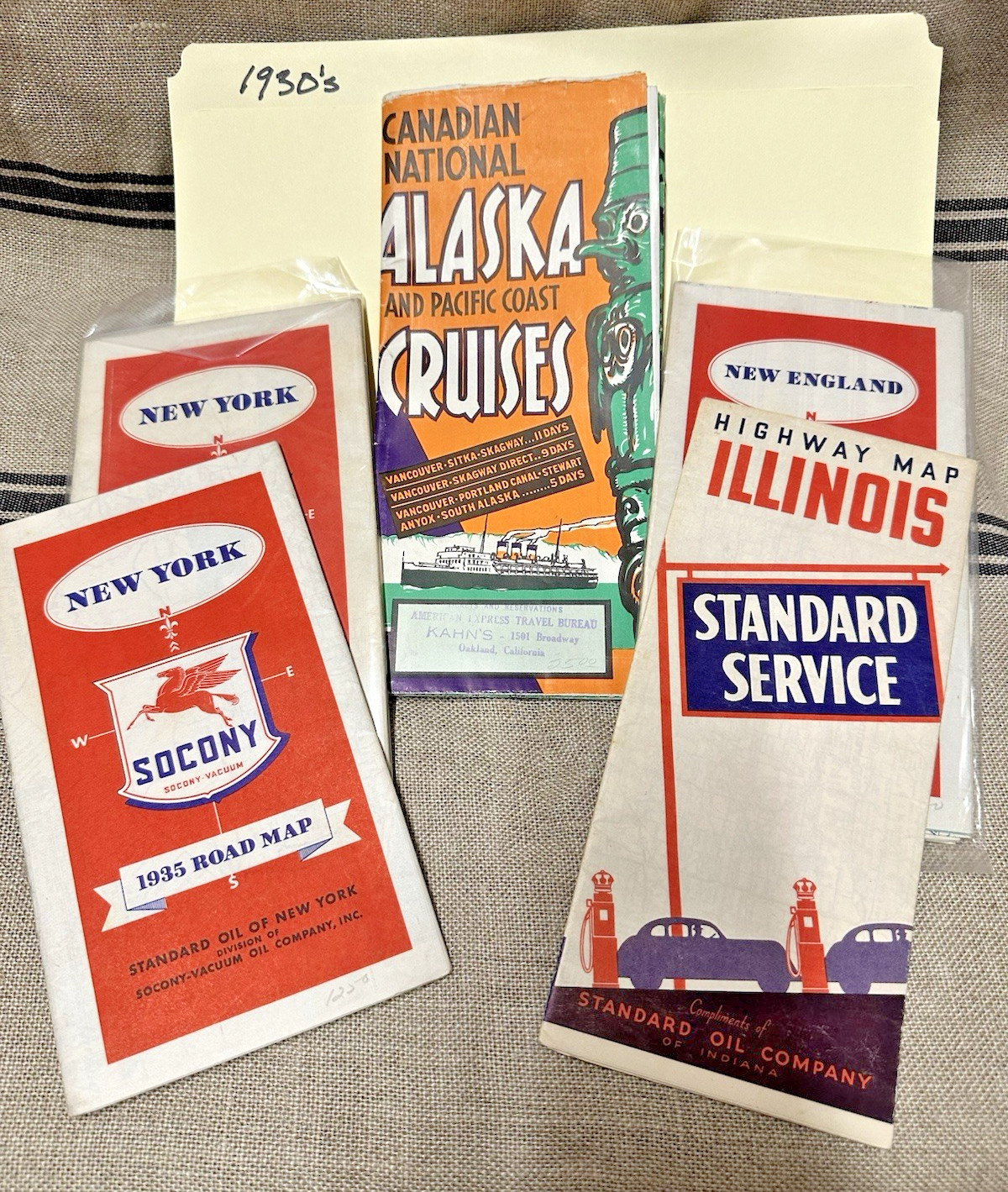 1930’s USA 5 Roadmaps – Standard Oil New England Canada Alaska