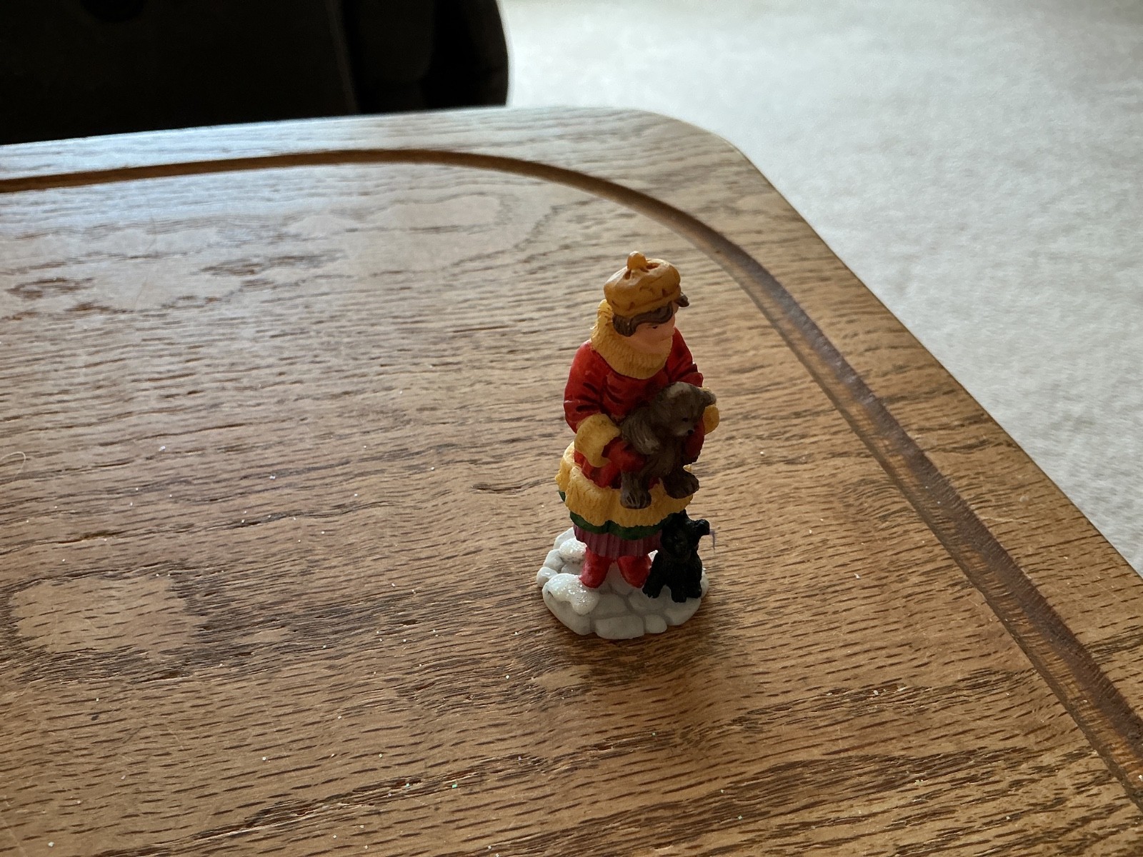 Vtg O’Well Girl w/Teddy Bear & Dog Figure Christmas Village Accessory 1.75” NICE