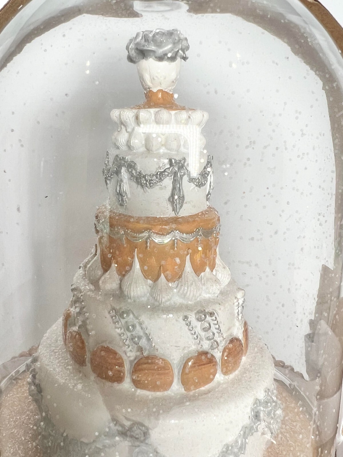 Martha Stewart Christmas Gingerbread Tiered Cake Cloche Dome Silver White H23-9