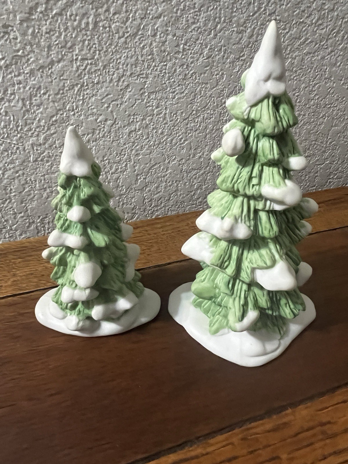 2pc Lot Dept 56 Heritage Village Accessories 7in Ceramic Snow-covered Pine Trees