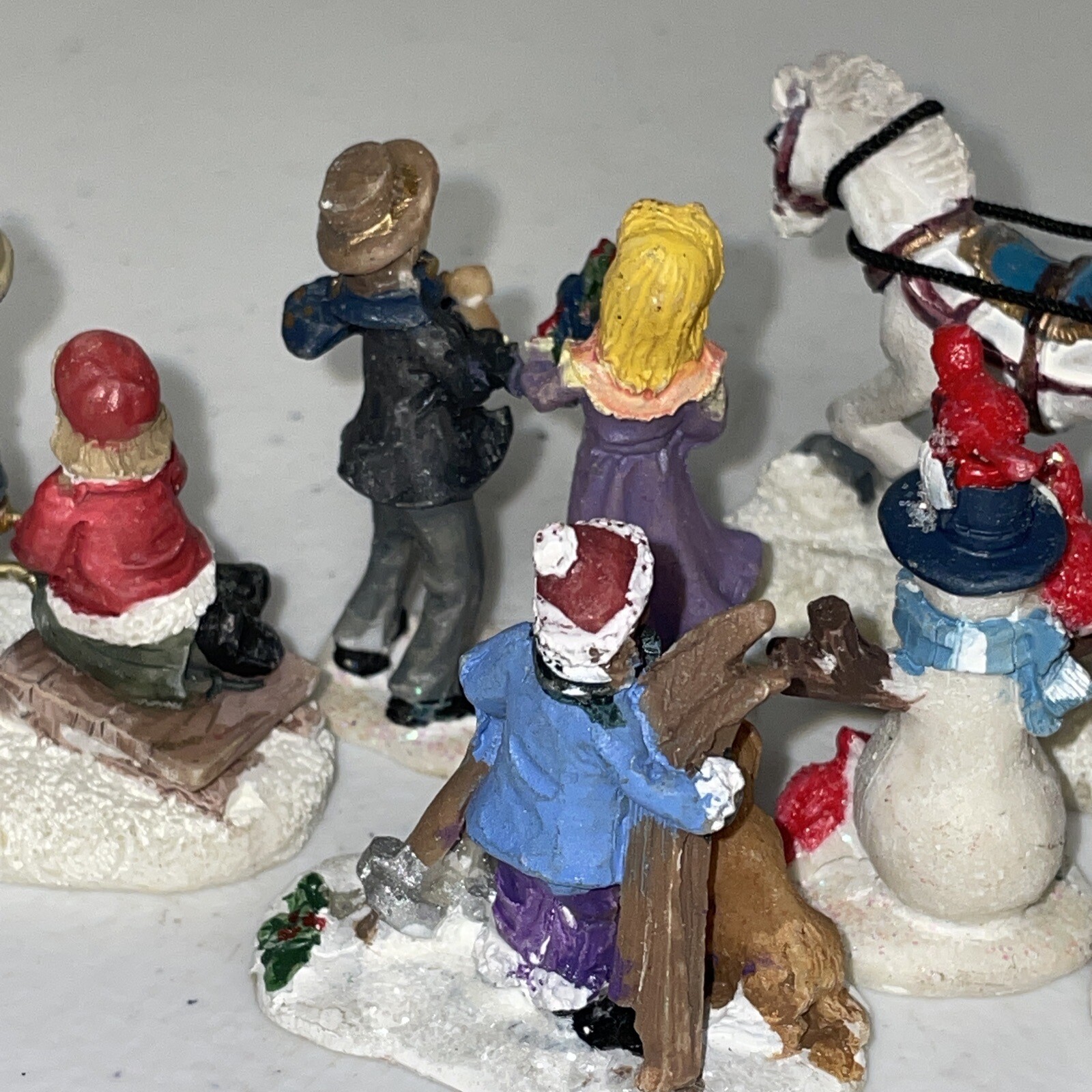 Vintage Christmas Village Figurine Lot Small Resin Village Holiday Figure Lot
