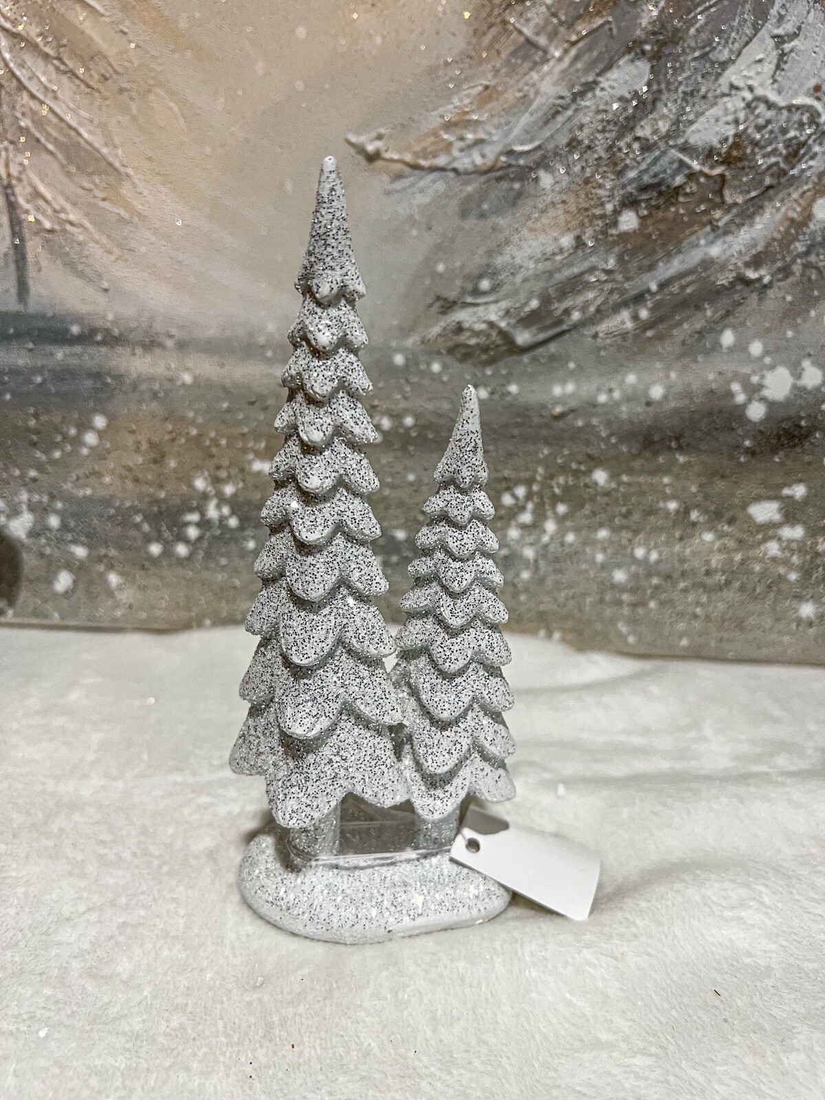 White Christmas Tree Glitter Detail 7” Tall Winter Village Figurine Table Decor