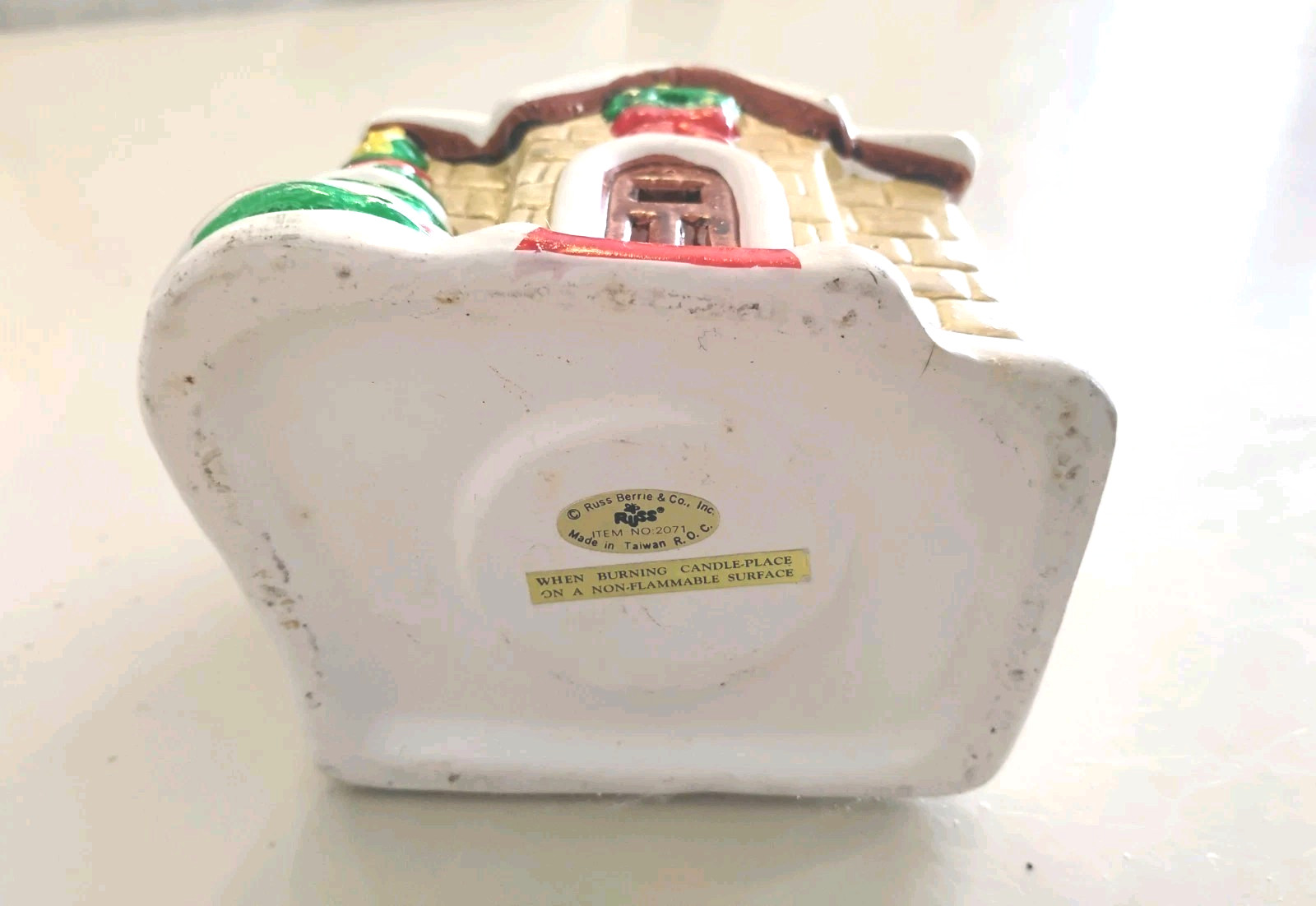 Vintage Russ Berrie Victorian Votive Candle Porcelain Christmas Snow house