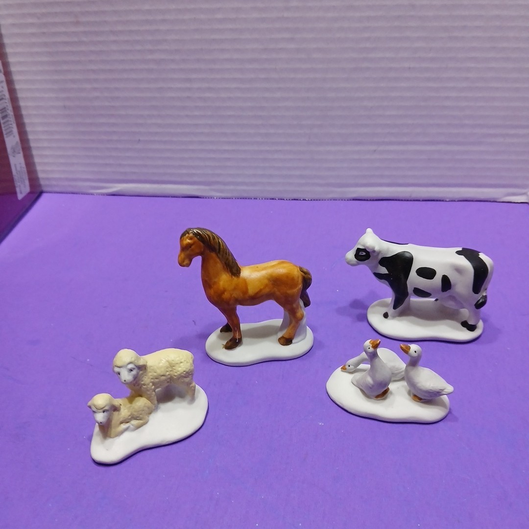 Vintage 1993 Lemax Christmas Farm Animal Set Of 4 Horse Cow Ducks Sheep