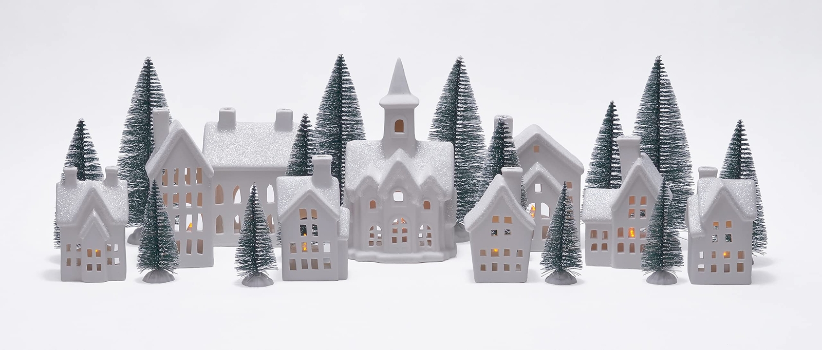 Mark Feldstein & Associates Winter Village LED Tea Light 31 Piece Porcelain T…