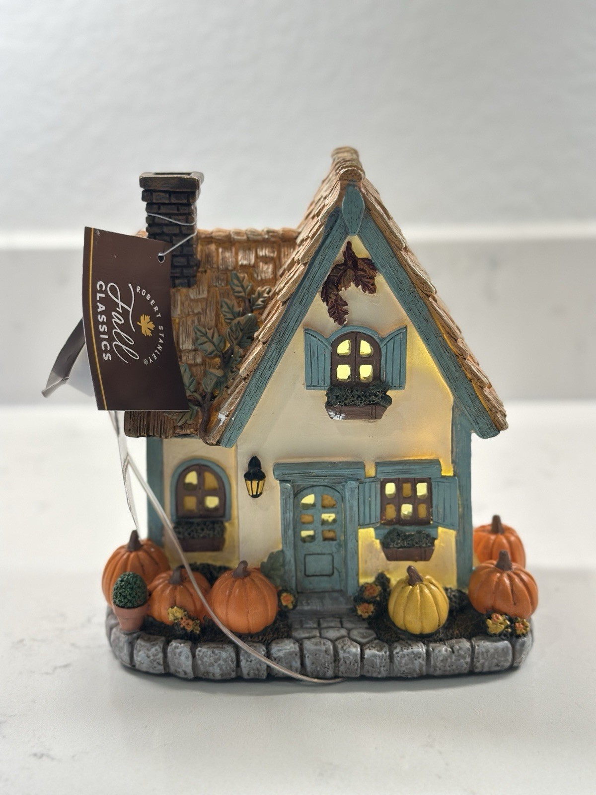 VIRAL Hobby Lobby Cozy Fall Light Up Cottage Village House Pumpkins Blue Trim