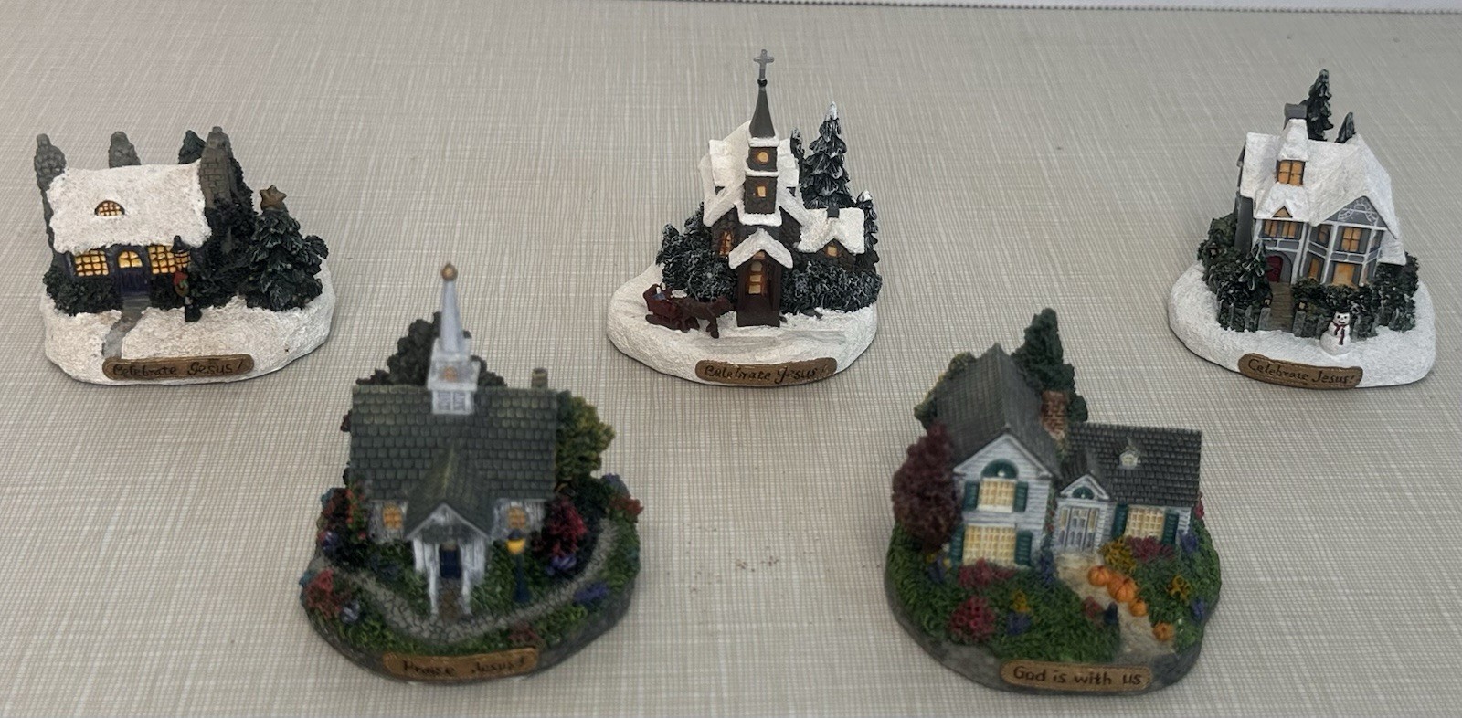 LOT Of THOMAS KINCAID Stonehearth Hutch Miniatures Houses Celebrate Jesus