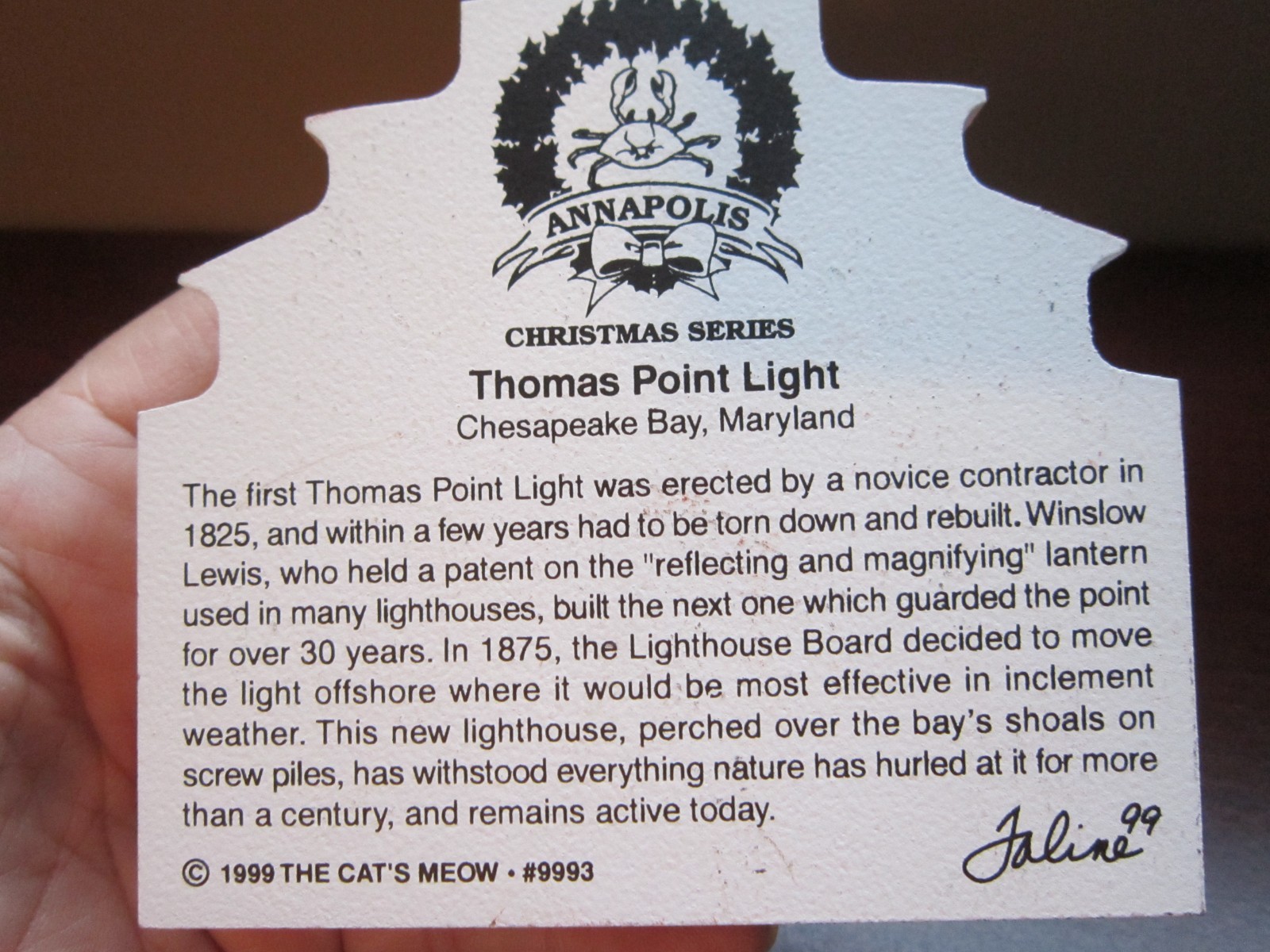 THOMAS POINT LIGHT ANNAPOLIS CHRISTMAS CAT’S MEOW VILLAGE CHESAPEAKE BAY #9993