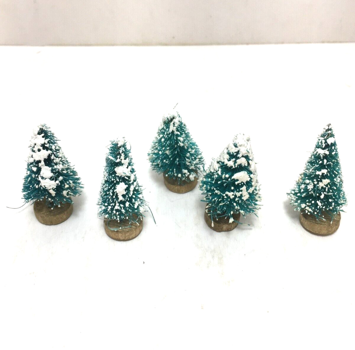 Mini trees 1.5″ green frosted sisal bottle brush evergreen craft train decor 5pk