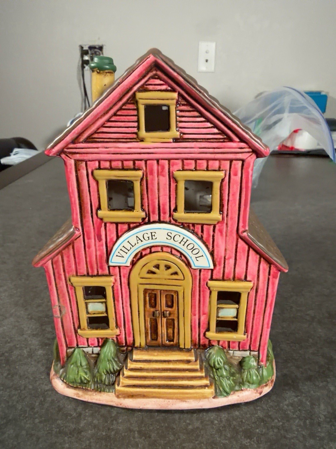 Vintage 1988 Lefton Village School Byron Wood Hand Painted Porcelain Light Up