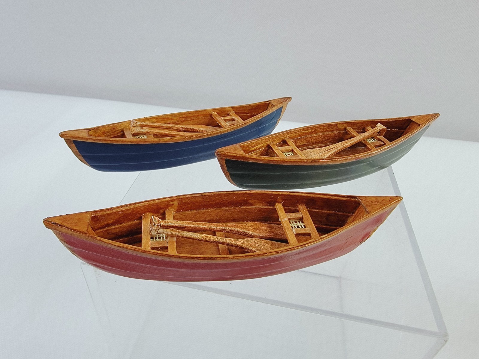 Dept 56 3 Pieces Colorful Wooden Canoes w/ Oars #52830 Village Accessories