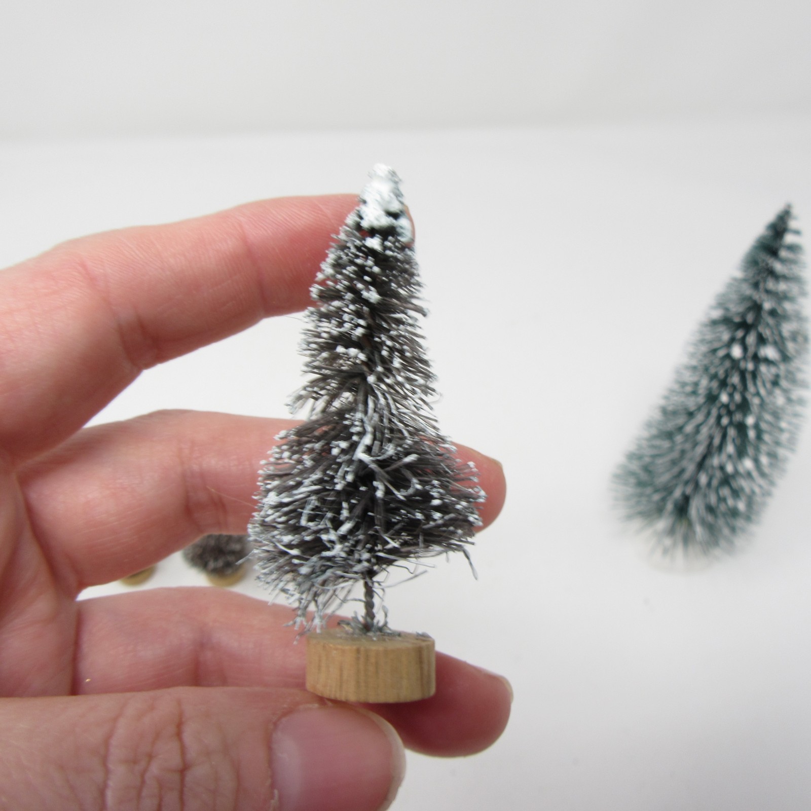 Bottle Brush Mini Trees Snow Flocked Christmas Village 2.5 to 6″ set of 6