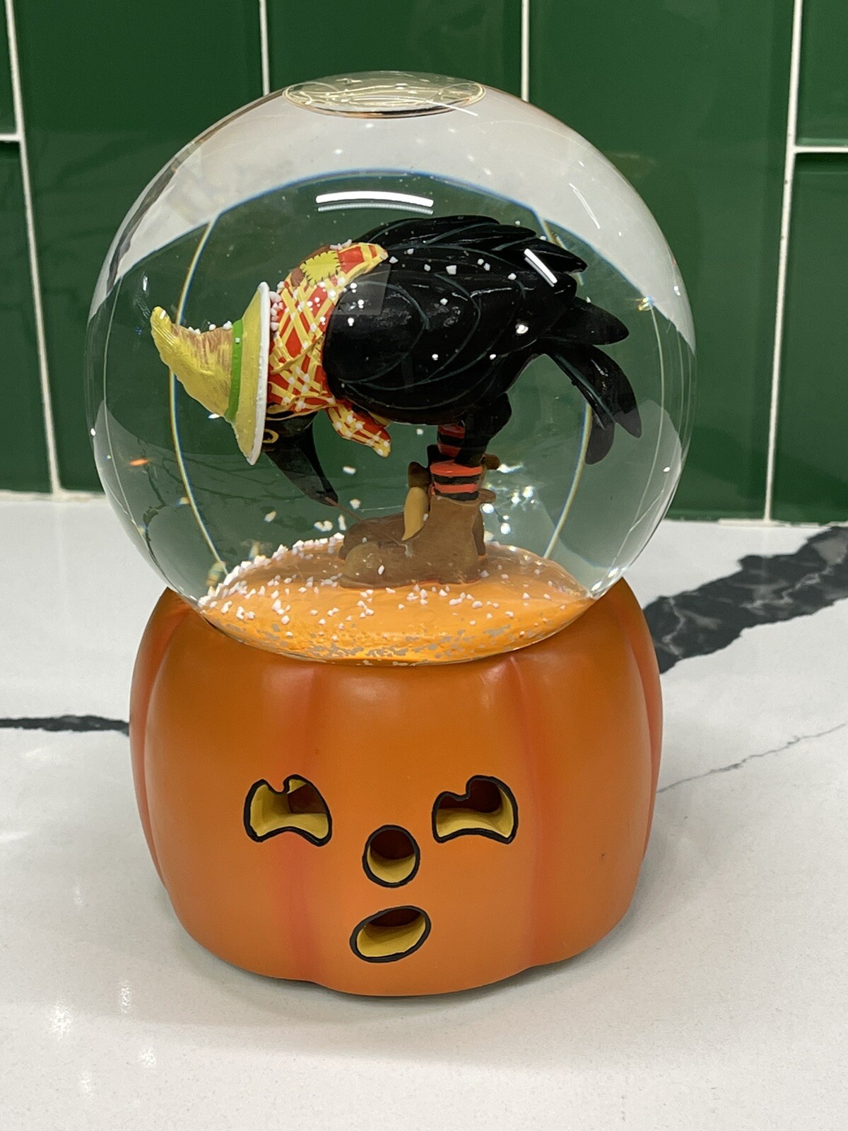 Dept 56 Halloween Snow Globe With Crow On Jack O Lantern. Tested/WORKING