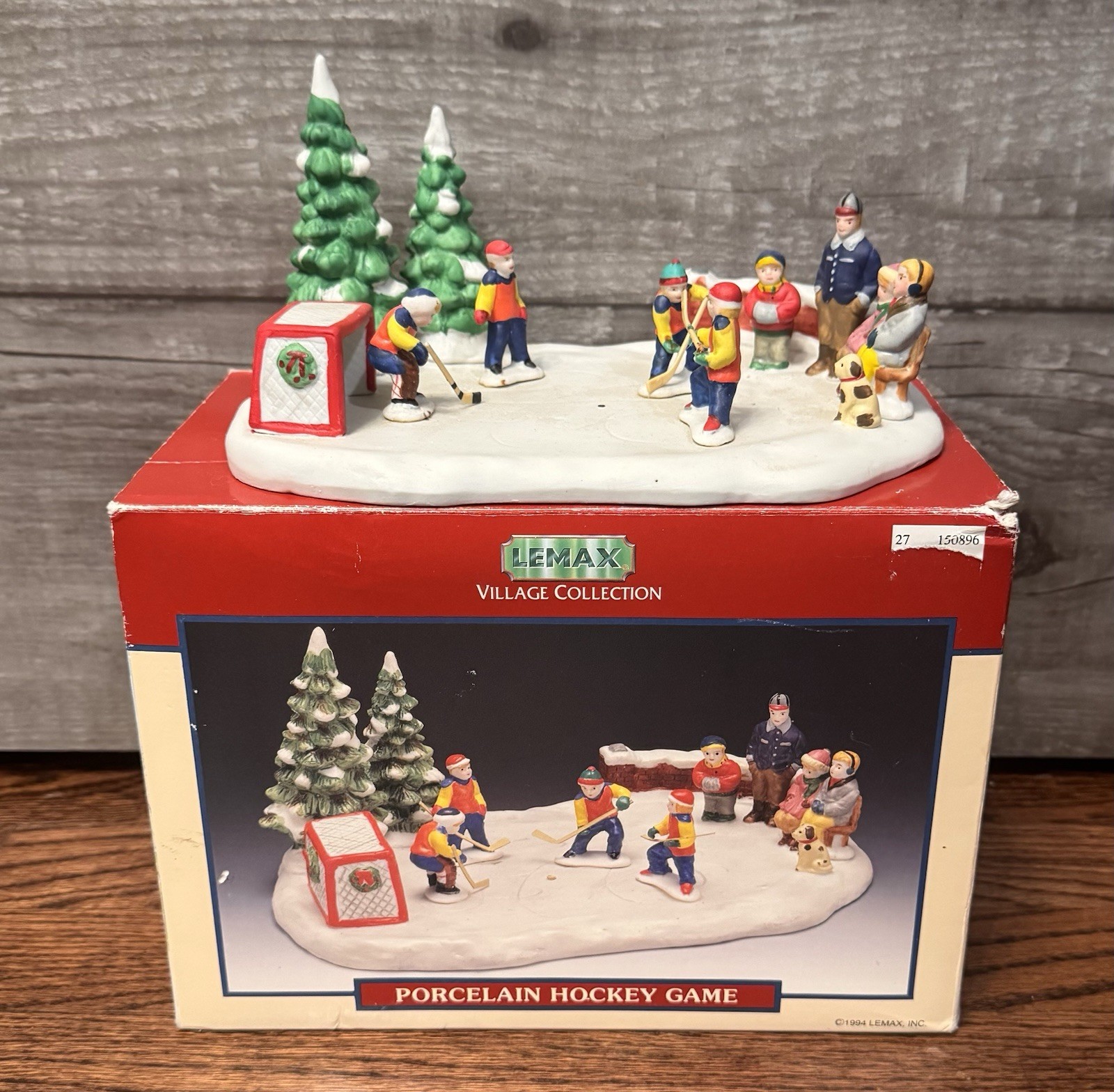 Vintage 1994 Lemax Village Collection Hockey Game Ice Rink Christmas Accessory