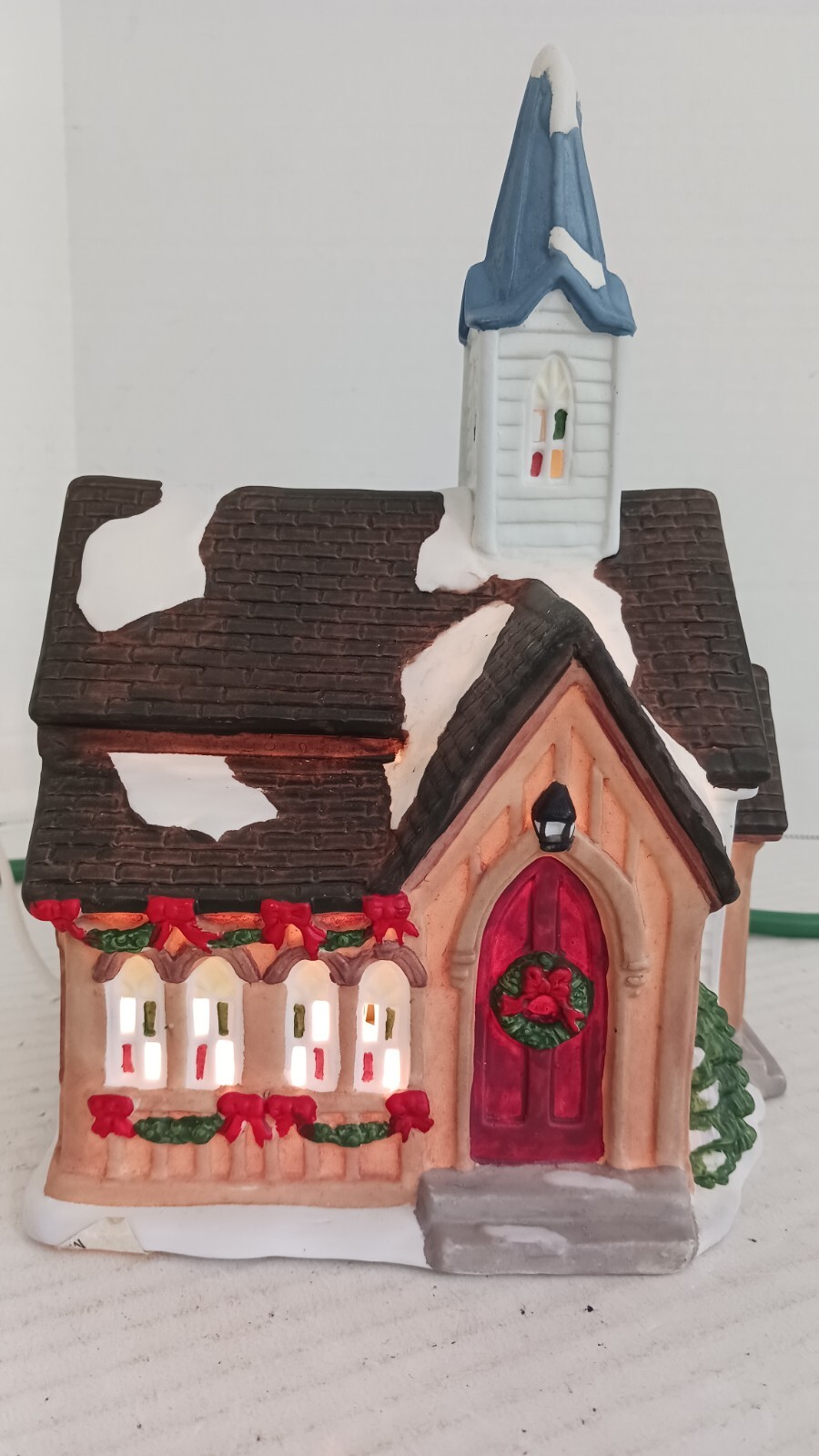 St Nicholas Square Christmas Village Church House-Stain Glass Painted FREE SHIP