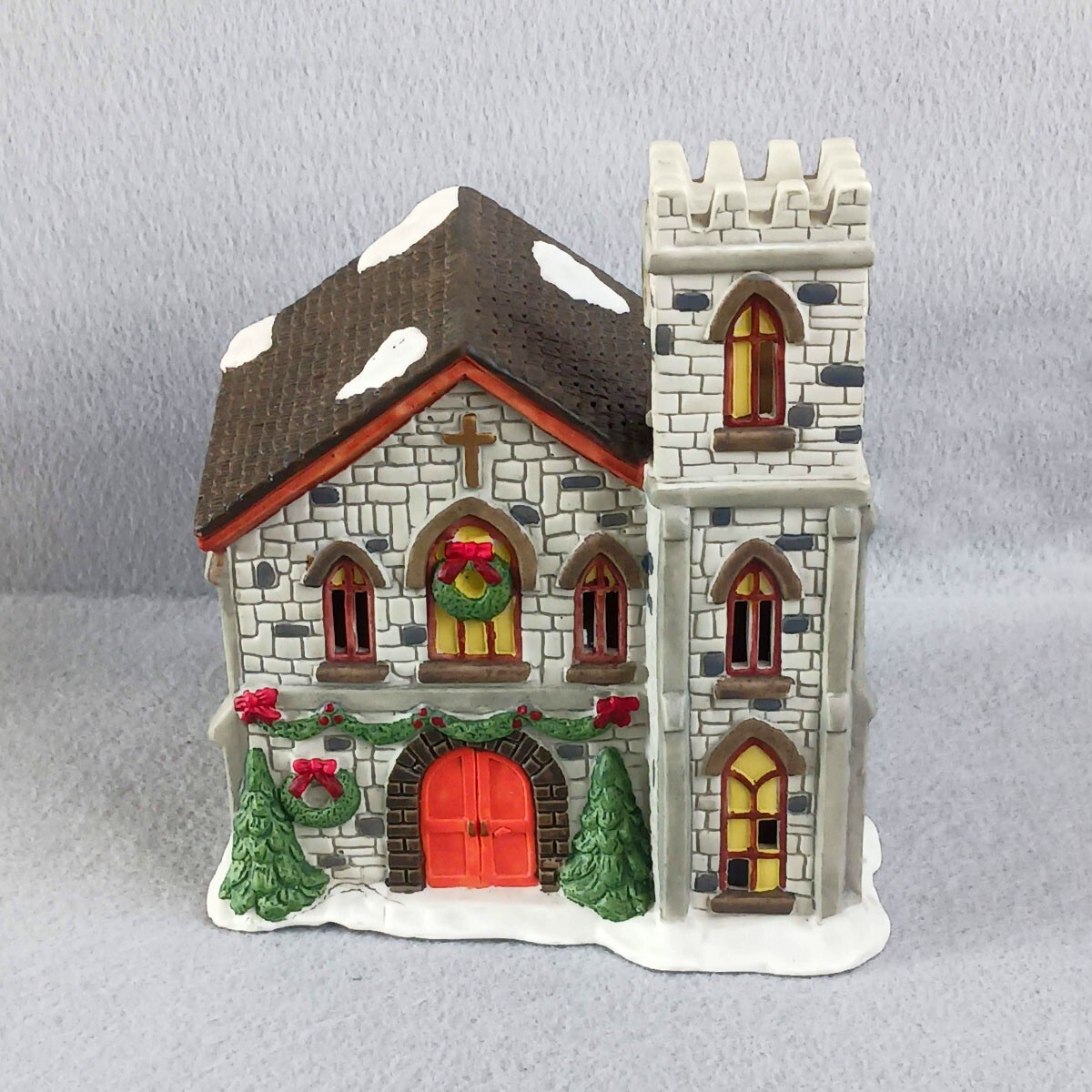 Victorian Christmas Village Church Porcelain Building, 6-1/2″ Tall, 6″ Wide