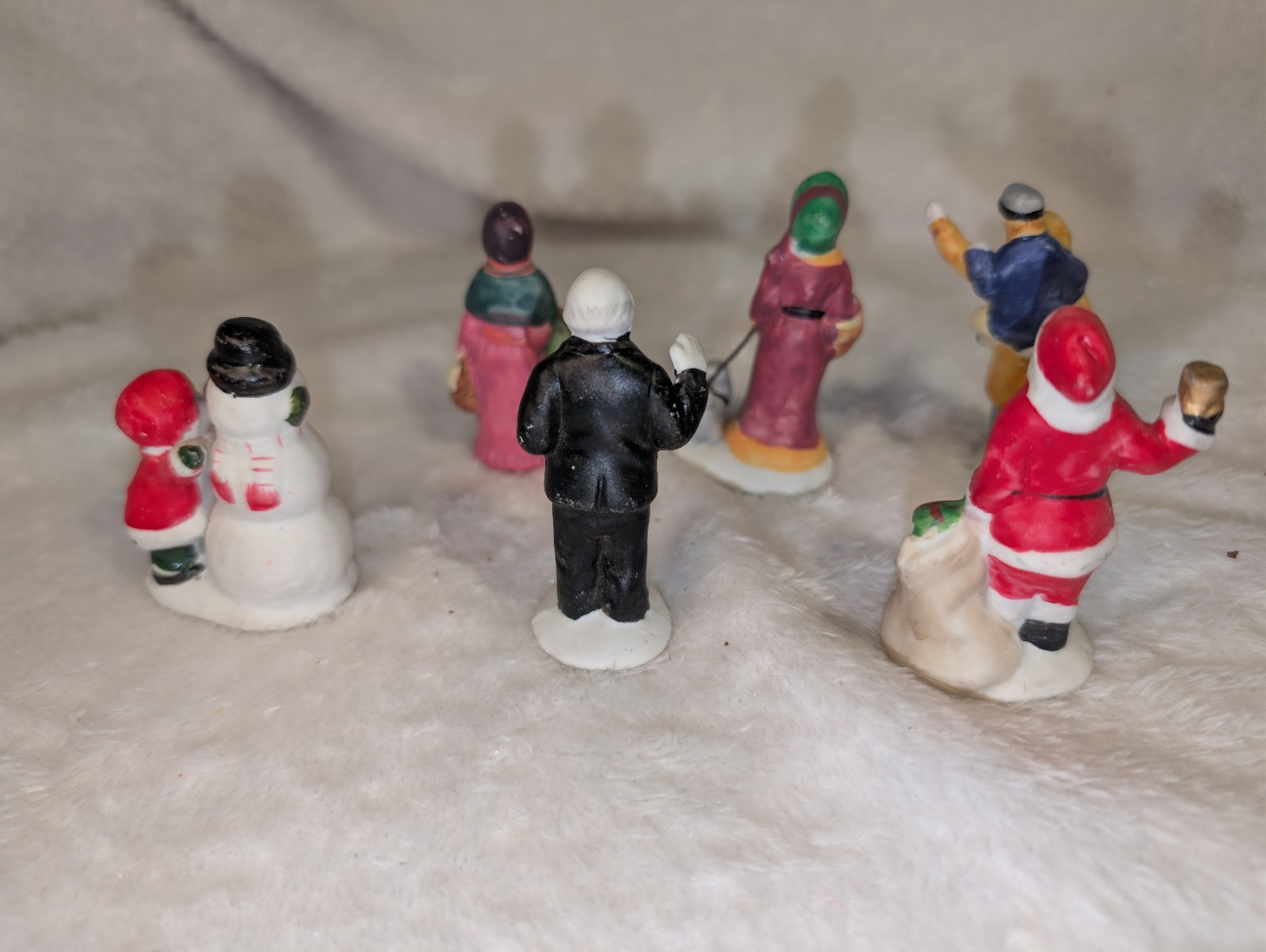 Lemax Christmas Figures Village Porcelain Santa Kids Snowman Priest Dog Lot of 6