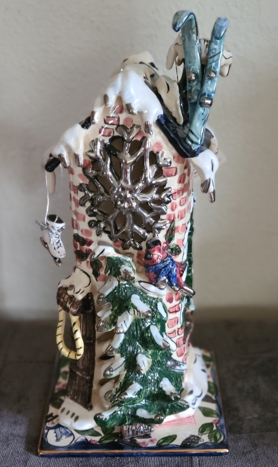 Blue Sky Clayworks Heather Goldminc 2001 Four Seasons Winter house with base.