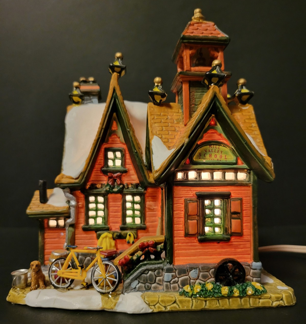 Lemax Christmas Holiday Village Mill Valley School 45021 Bicycle Dog Country