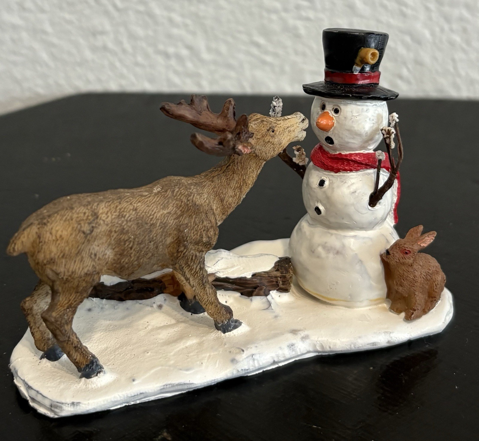 Lemax Christmas Village Town Snack Time 72405 Deer Eating Snowman Carrot