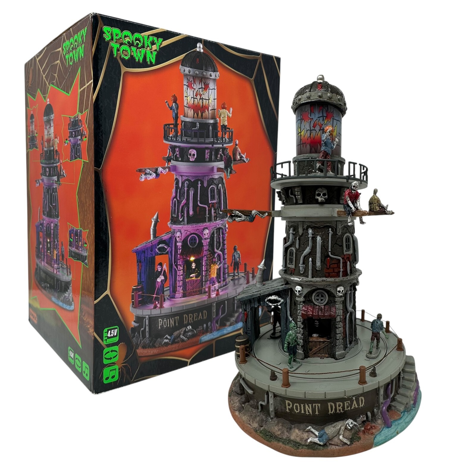 Lemax Spooky Town Point Dread Lighthouse Animated Light Sound Halloween 15722