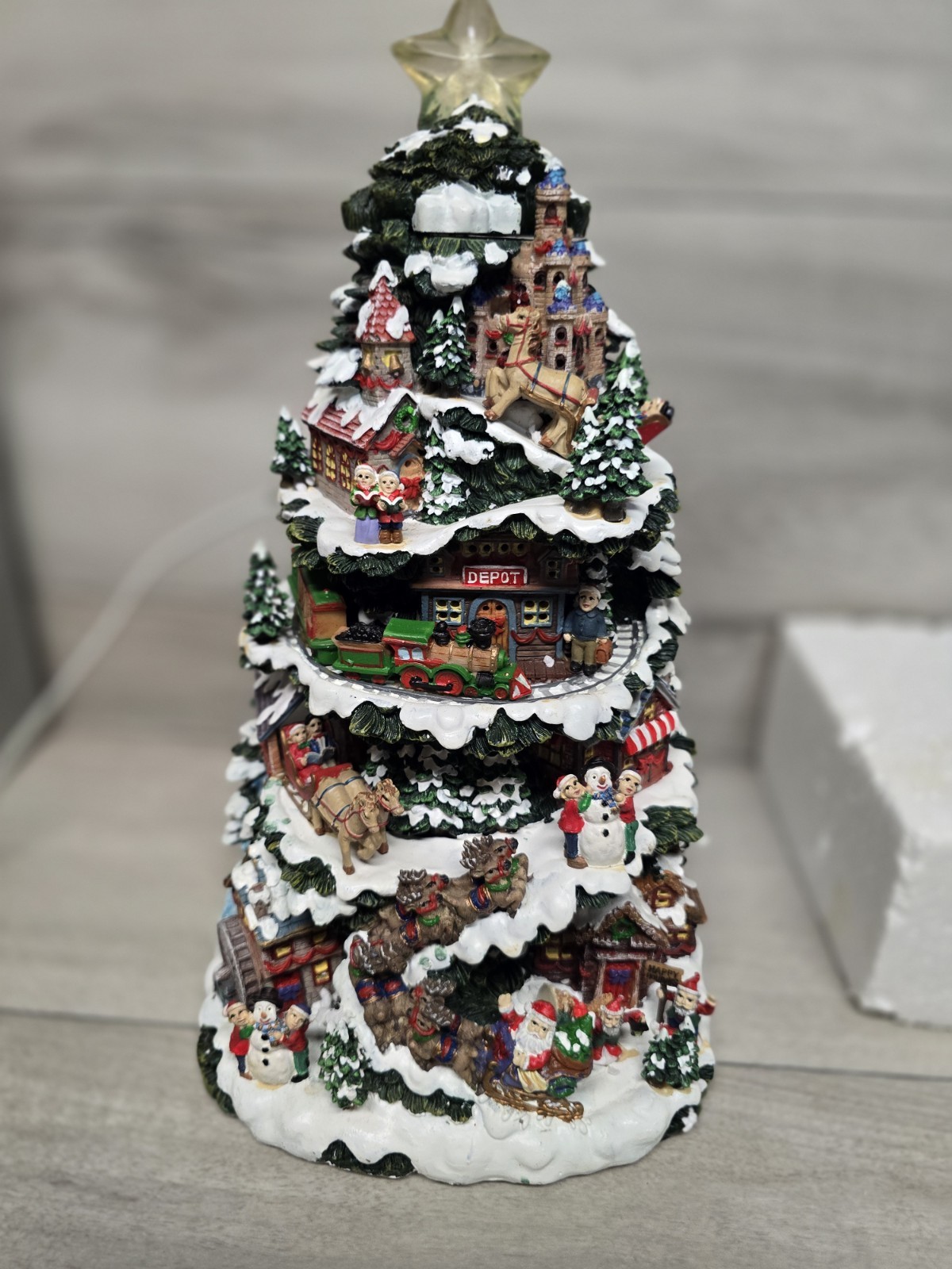 Vtg Kmart Trim A Tree Lighted Christmas Tree Village Scene Holiday Decor 13.5″