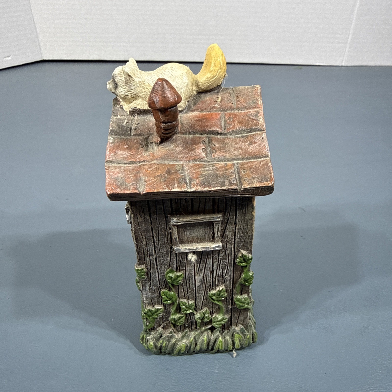 Vintage Out House Racoon on Roof Resin 5″ Tall